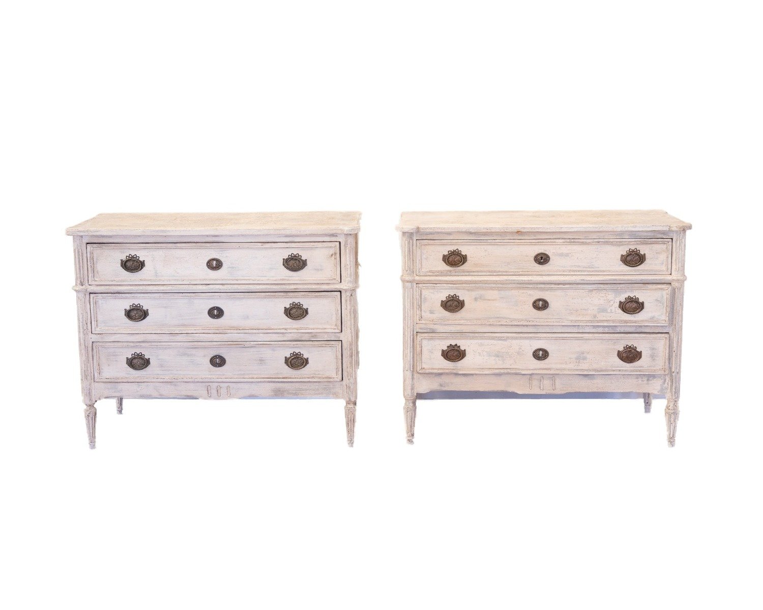 Pair of Lacquered Oak Commodes with Brass Pulls, Early 20th Century