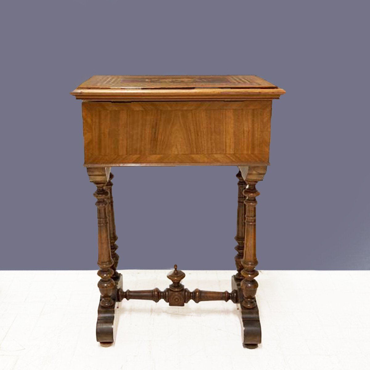 Late 19th Century Walnut Work Table with Floral Marquetry and Lift-Top Storage - JAA