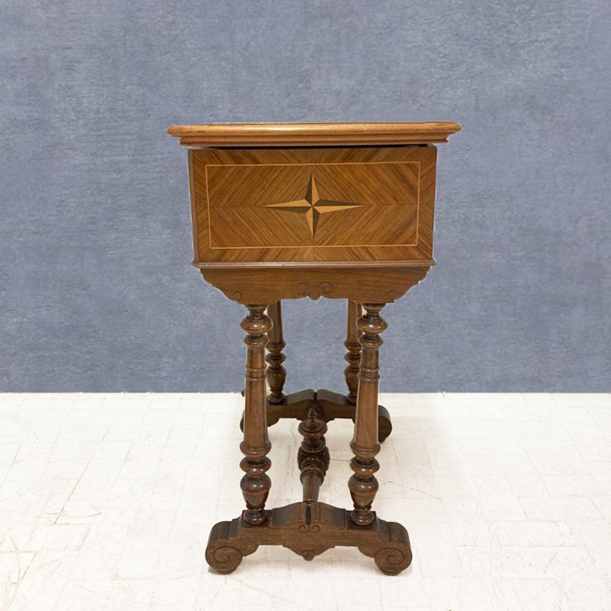Late 19th Century Walnut Work Table with Floral Marquetry and Lift-Top Storage - JAA