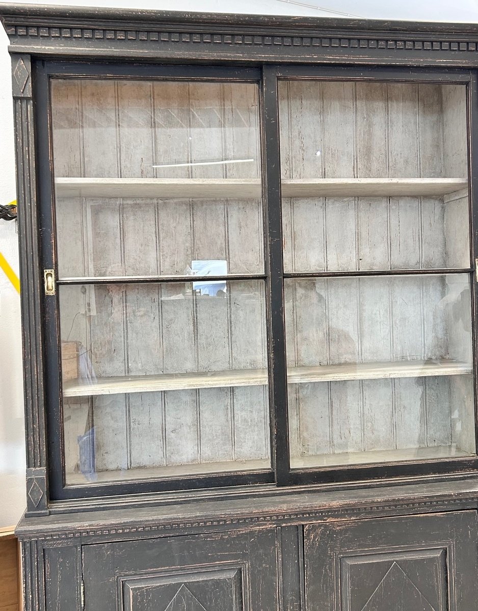 19th-Century Danish Painted Bookcase with Glazed Doors - JAA