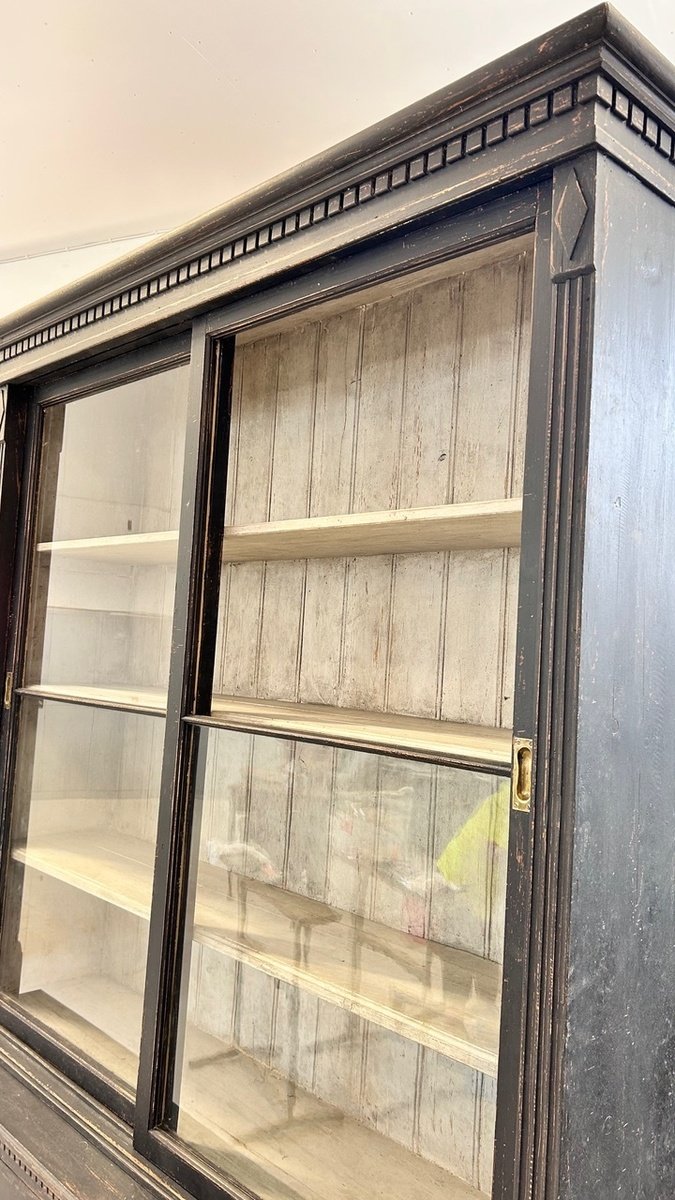19th-Century Danish Painted Bookcase with Glazed Doors - JAA