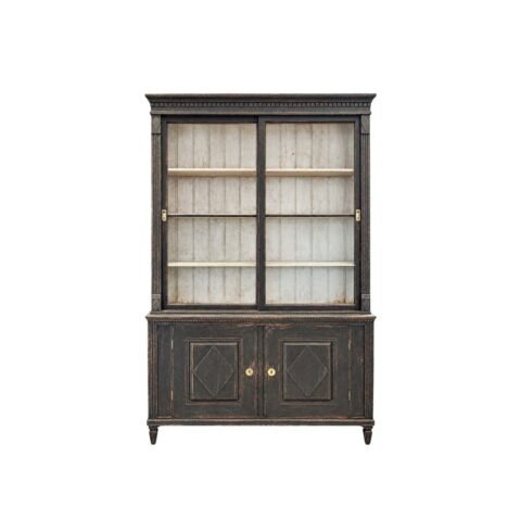19th-Century Danish Painted Bookcase with Glazed Doors