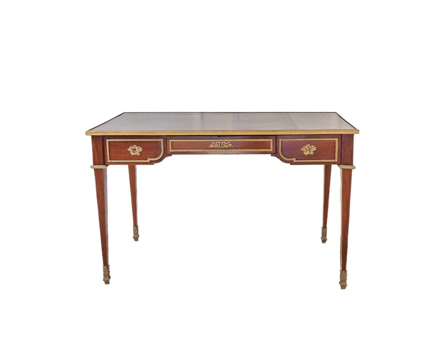 Napoleon III Mahogany Desk with Leather Top and Bronze Mounts