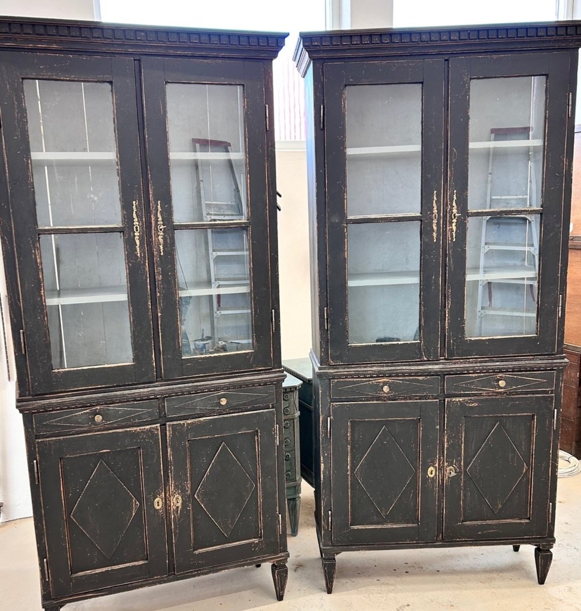 Pair of Swedish Gustavian-Style Painted Vitrines - JAA