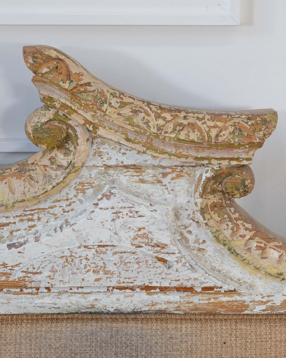 French Rococo Style Carved Architectural Fragment Repurposed as an Upholstered Headboard - JAA