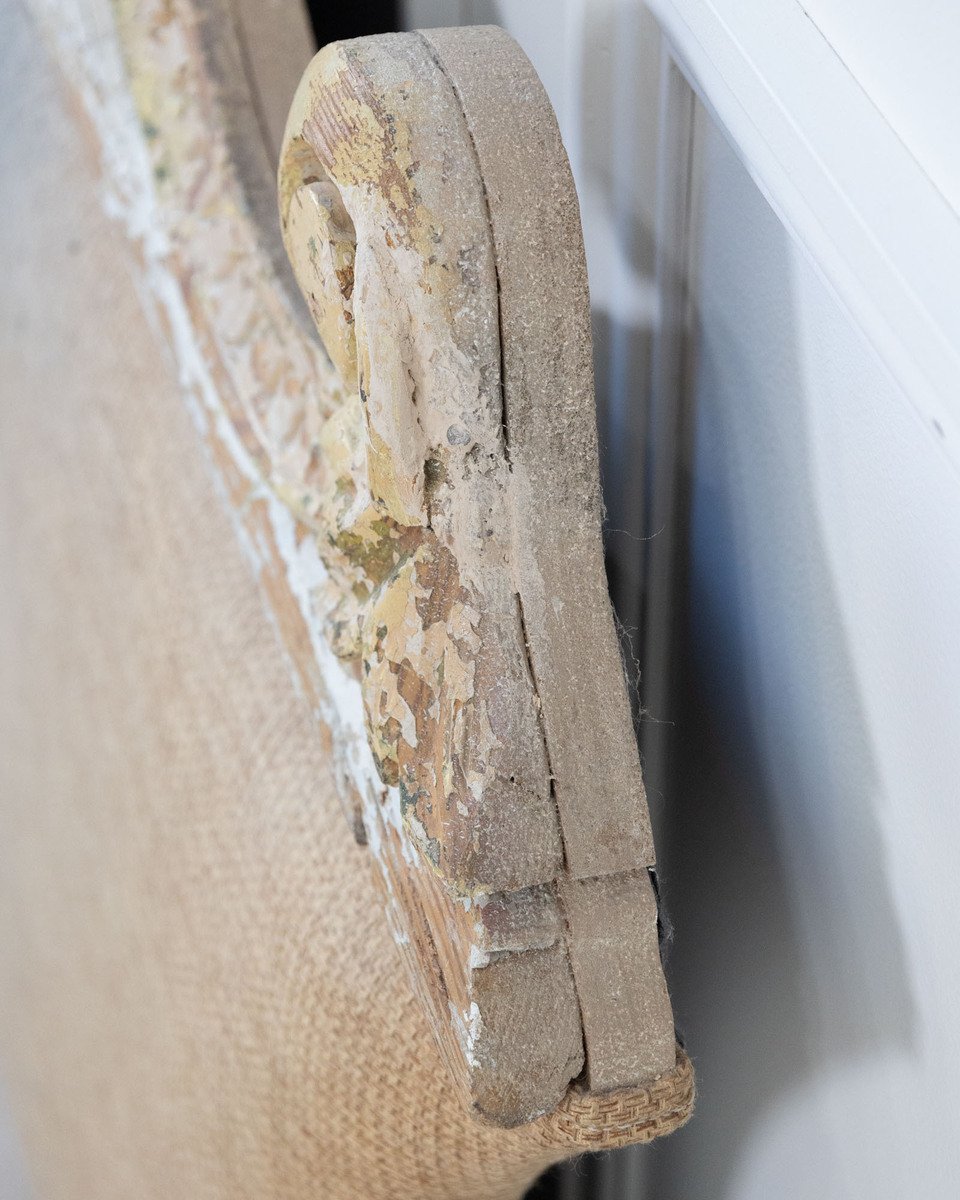 French Rococo Style Carved Architectural Fragment Repurposed as an Upholstered Headboard - JAA