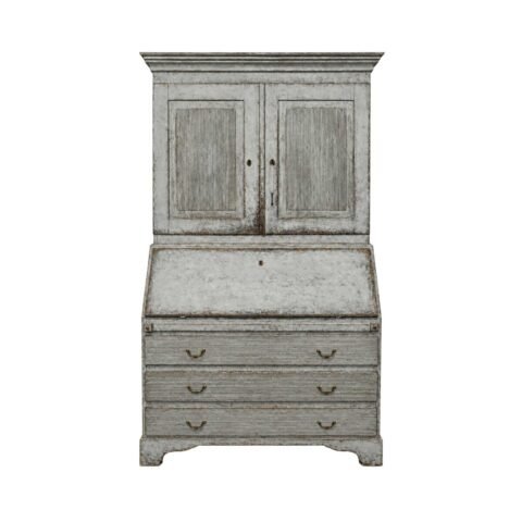 Two-Piece Grey Painted Cupboard with Secretary, Scandinavia, circa 1820-1840