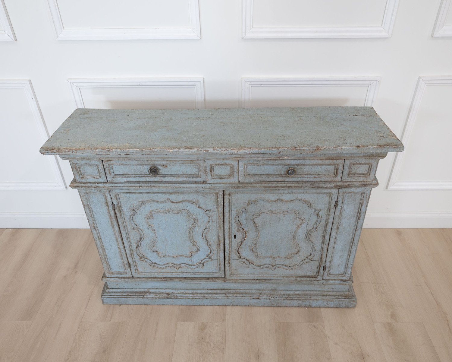 On Hold - Small Italian Walnut Sideboard in Light Blue Paint - JAA