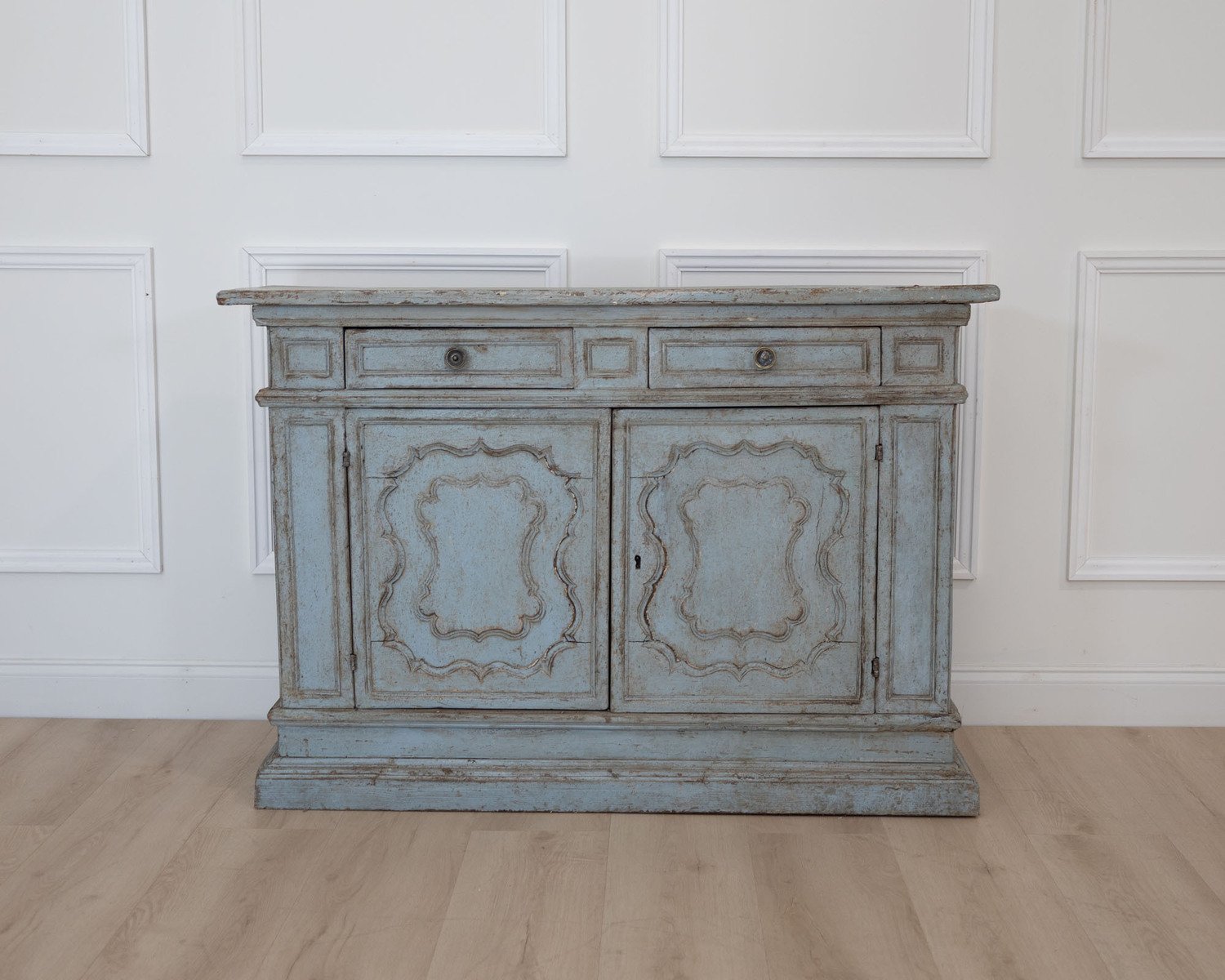 On Hold - Small Italian Walnut Sideboard in Light Blue Paint - JAA