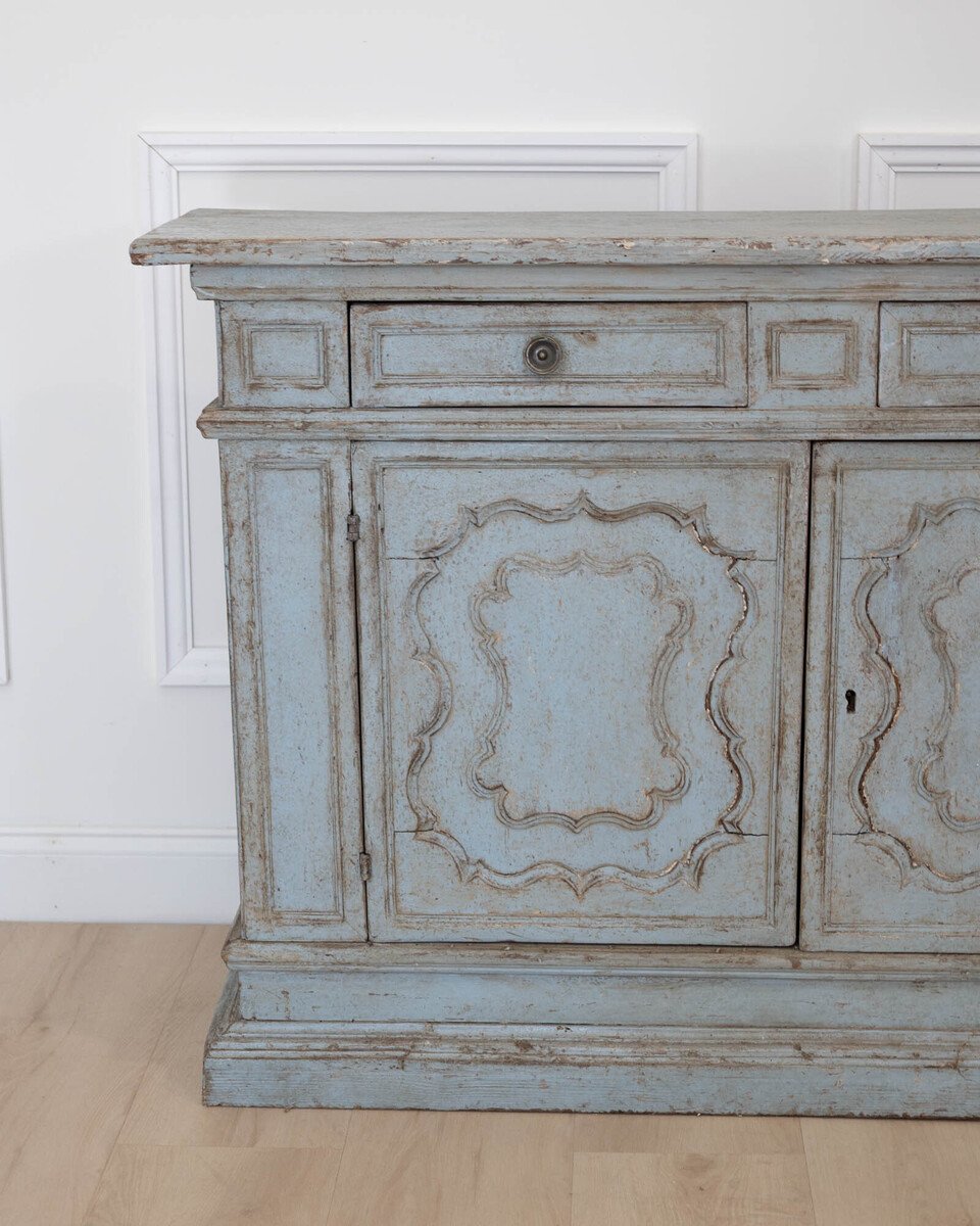 On Hold - Small Italian Walnut Sideboard in Light Blue Paint - JAA
