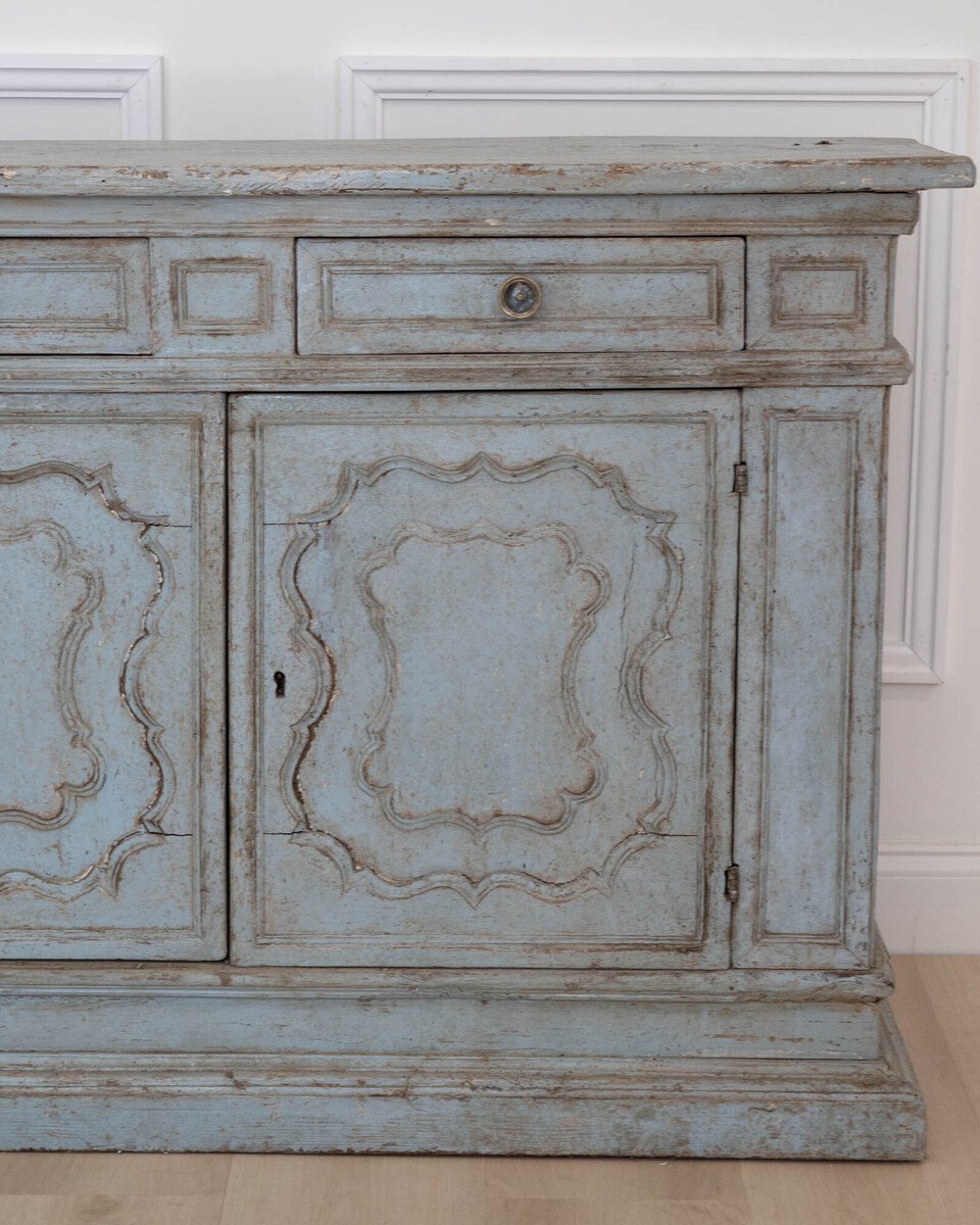 On Hold - Small Italian Walnut Sideboard in Light Blue Paint - JAA