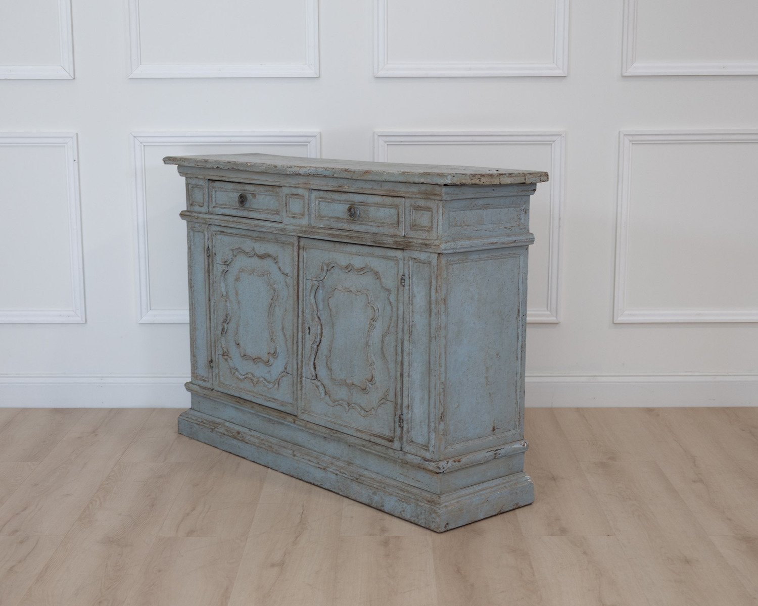 On Hold - Small Italian Walnut Sideboard in Light Blue Paint - JAA