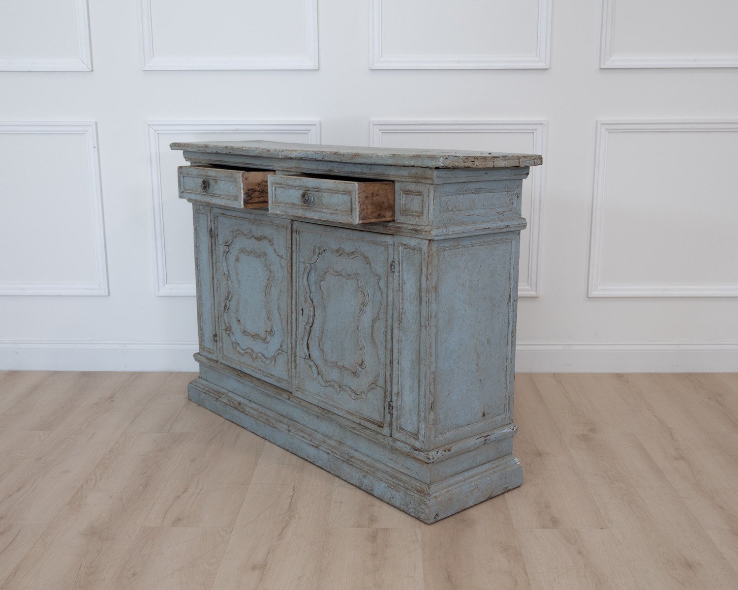 On Hold - Small Italian Walnut Sideboard in Light Blue Paint - JAA