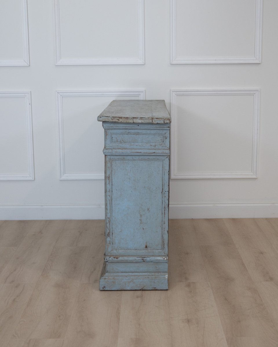 On Hold - Small Italian Walnut Sideboard in Light Blue Paint - JAA