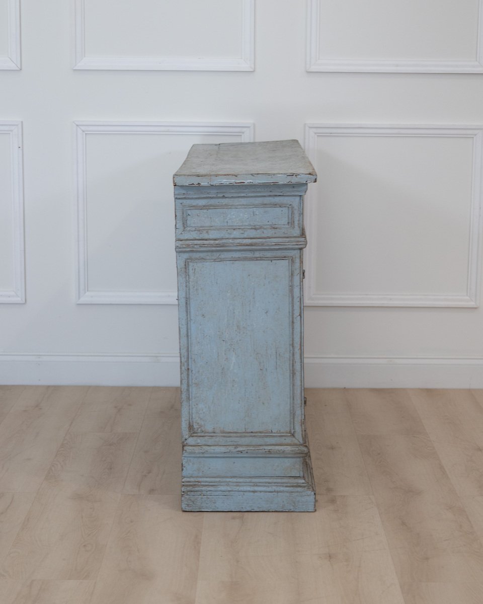 On Hold - Small Italian Walnut Sideboard in Light Blue Paint - JAA