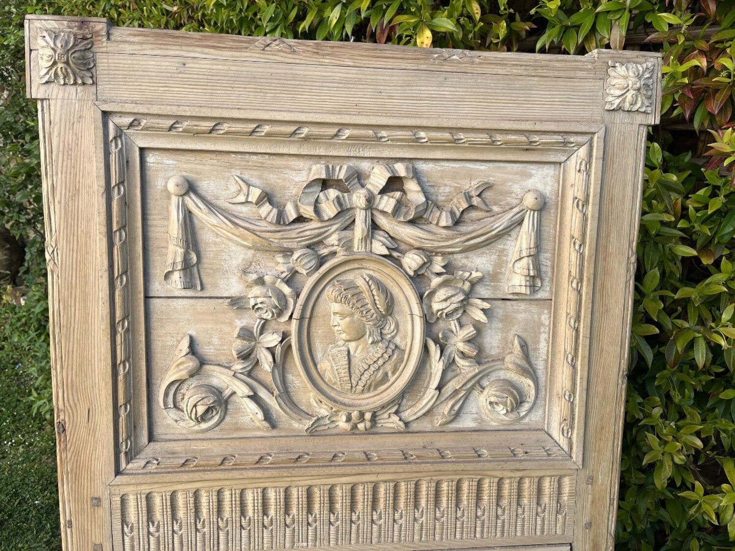 Louis XVI Trumeau Mirror In Natural Wood - JAA