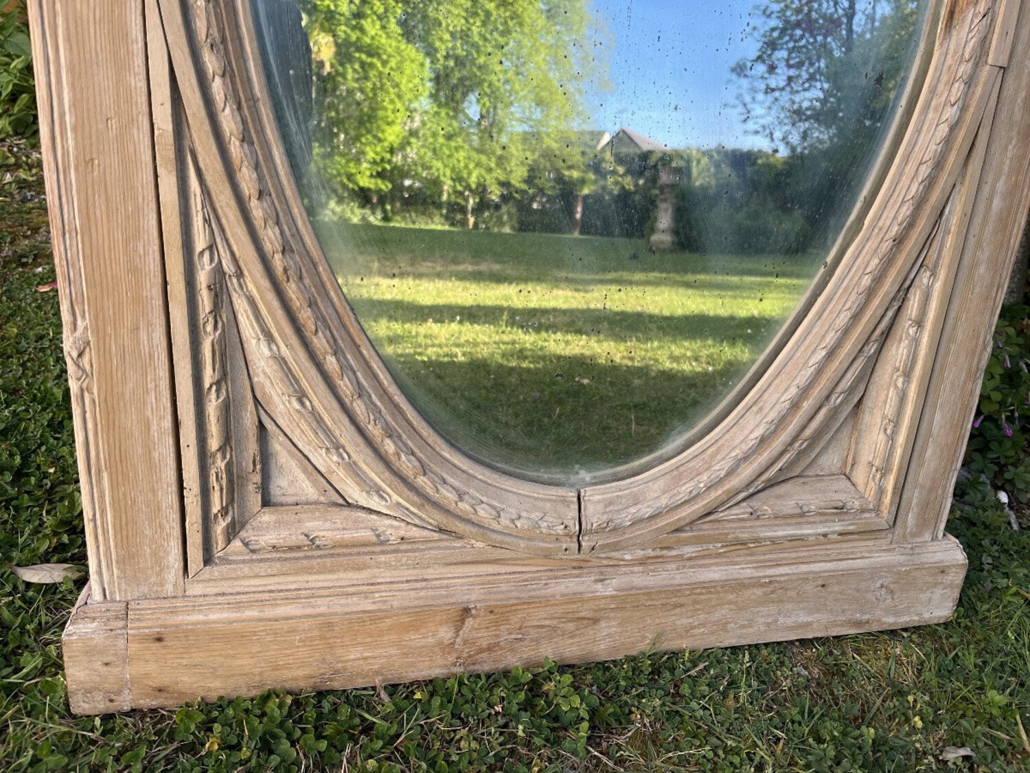 Louis XVI Trumeau Mirror In Natural Wood - JAA