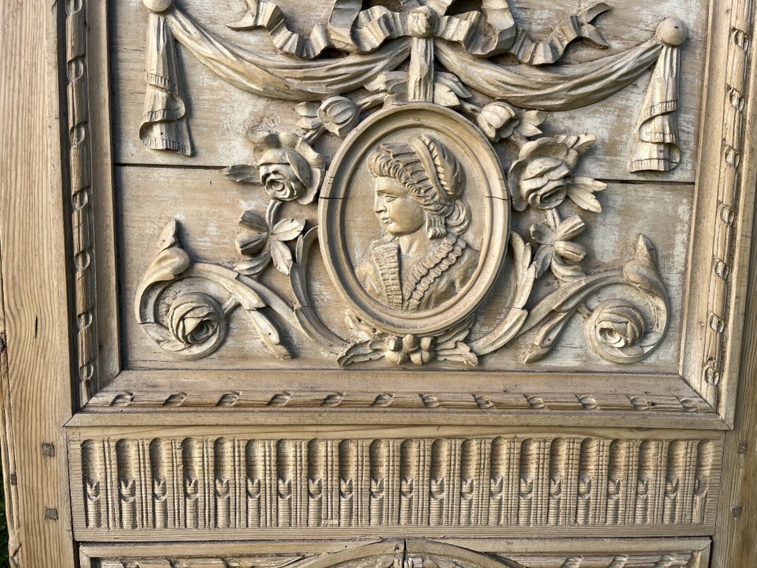 Louis XVI Trumeau Mirror In Natural Wood - JAA