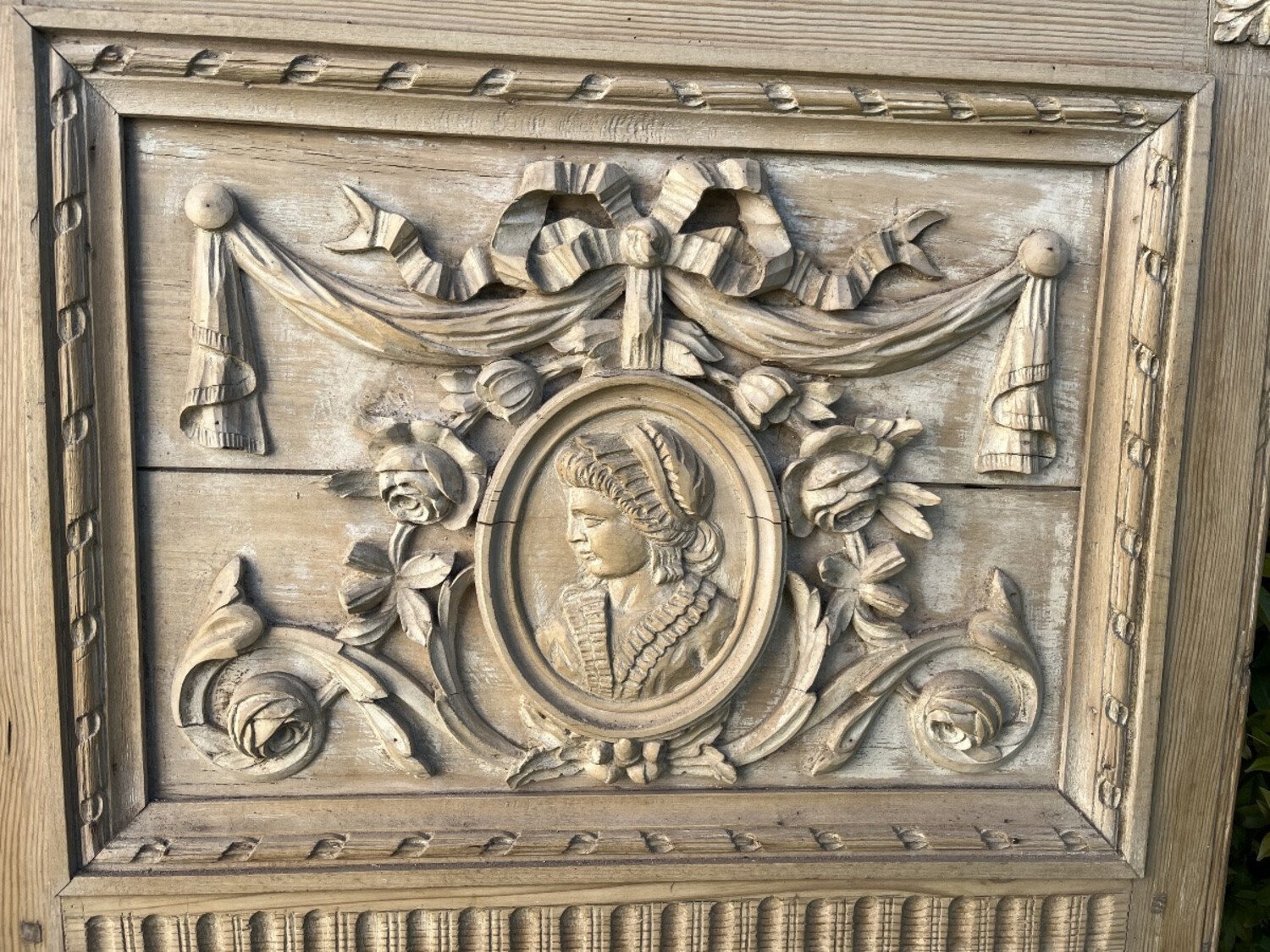 Louis XVI Trumeau Mirror In Natural Wood - JAA