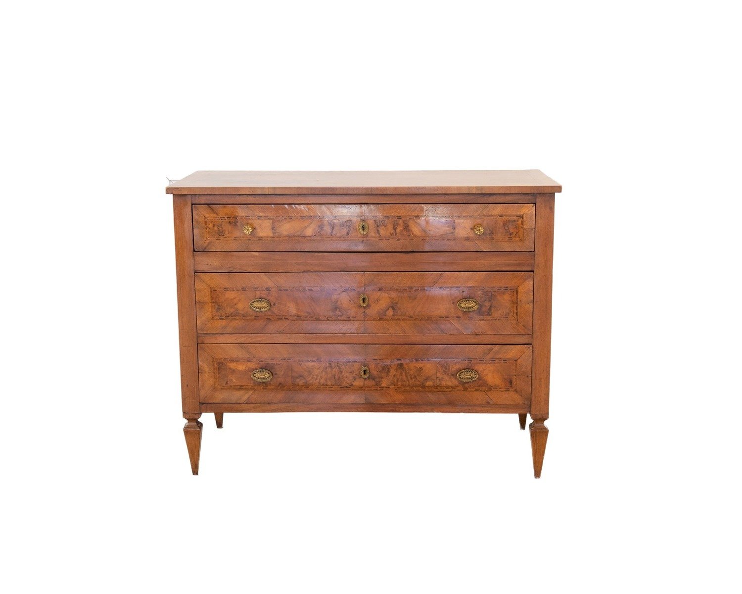 Louis XVI Style Inlaid Walnut and Burl Commode, Second Half 19th Century