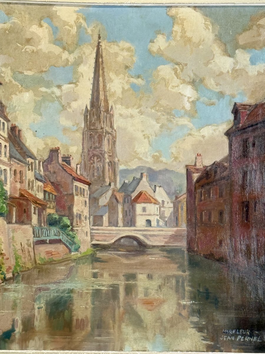 Jean Pernel, View of Harfleur, Oil on Canvas, circa 1930s - JAA
