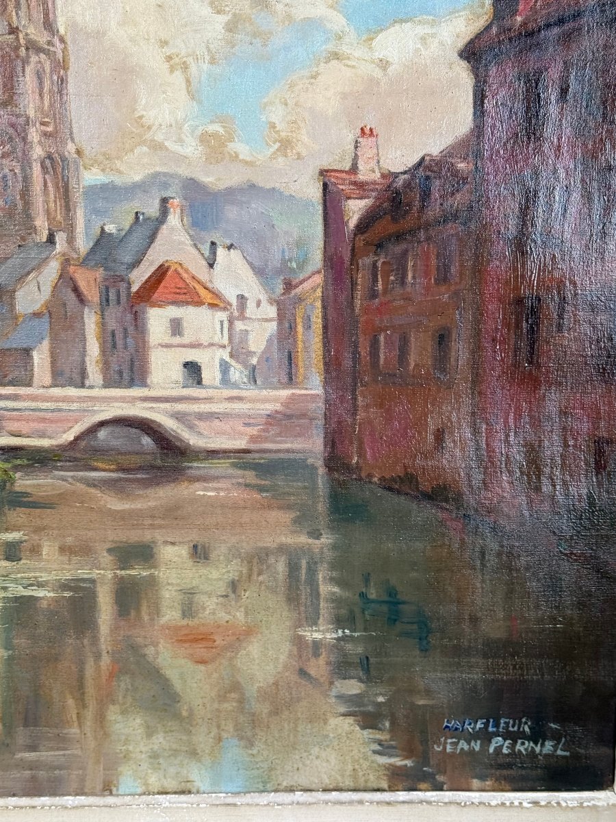 Jean Pernel, View of Harfleur, Oil on Canvas, circa 1930s - JAA