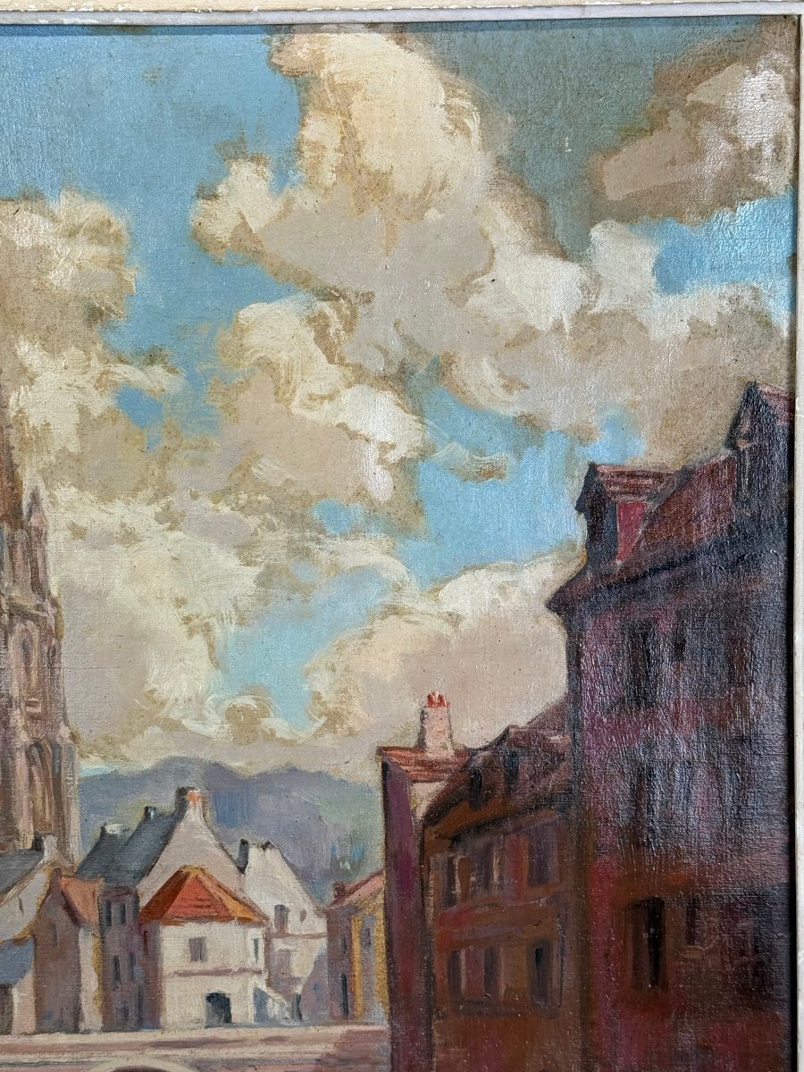 Jean Pernel, View of Harfleur, Oil on Canvas, circa 1930s - JAA