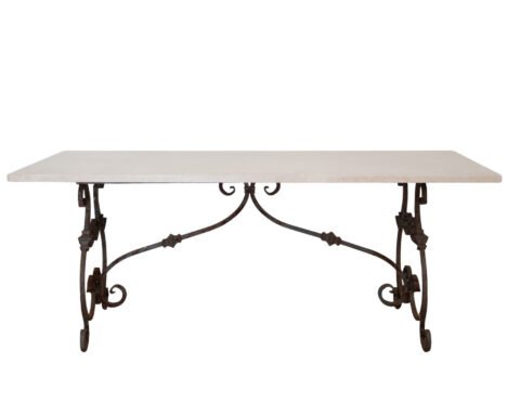 On Hold - Italian Wrought Iron and Botticino Marble Table, Naples, 18th Century
