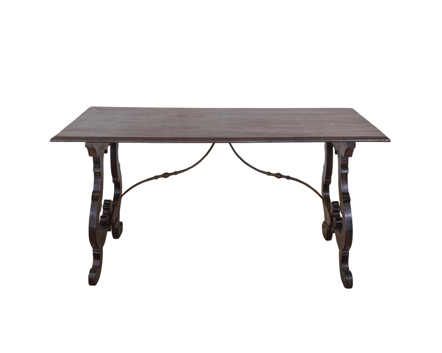 Italian Solid Walnut Lyre-Base Table, 19th Century