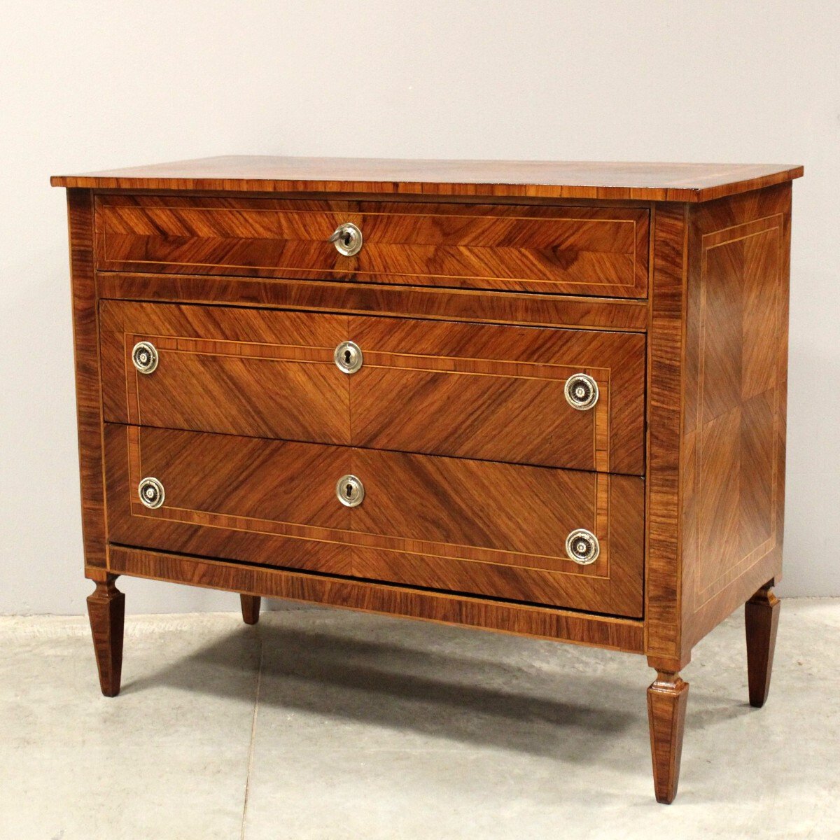 Louis XVI Walnut and Marquetry Commode, Italy, Early 19th Century - JAA