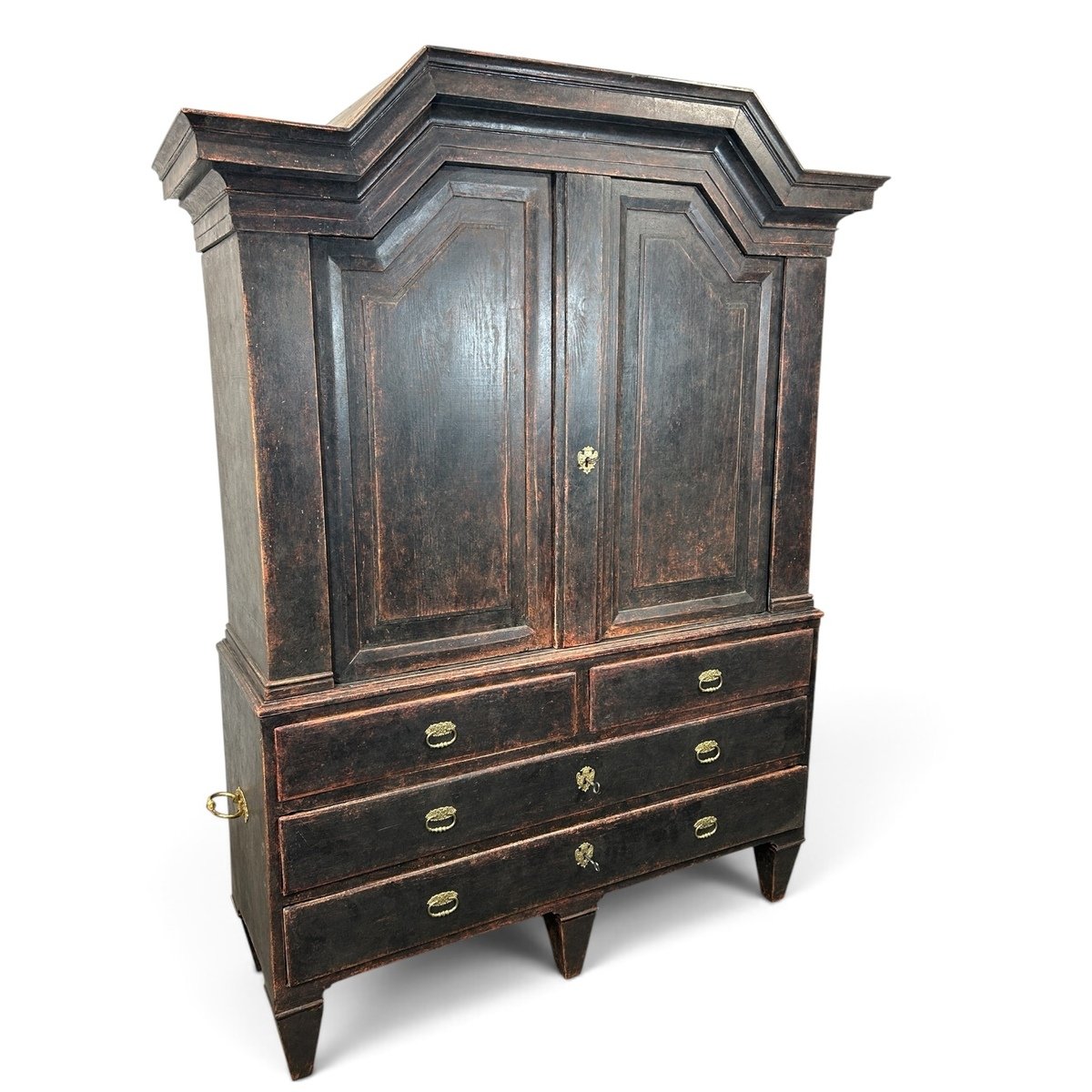 Antique Gustavian, two-piece cupboard in black with a beautiful patina - JAA