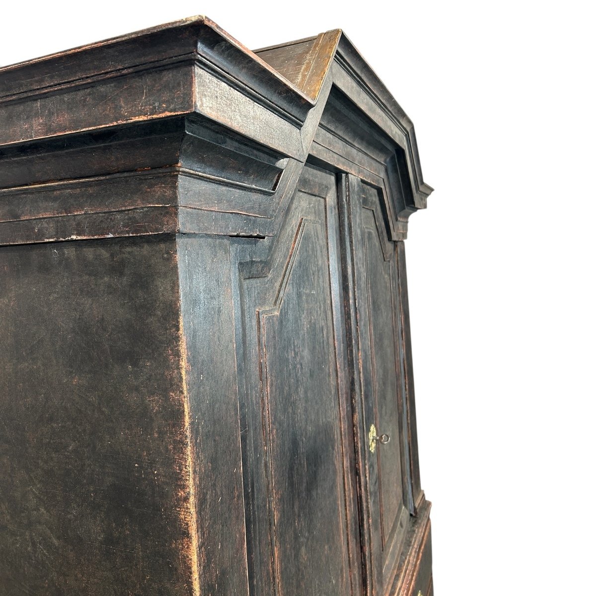 Antique Gustavian, two-piece cupboard in black with a beautiful patina - JAA