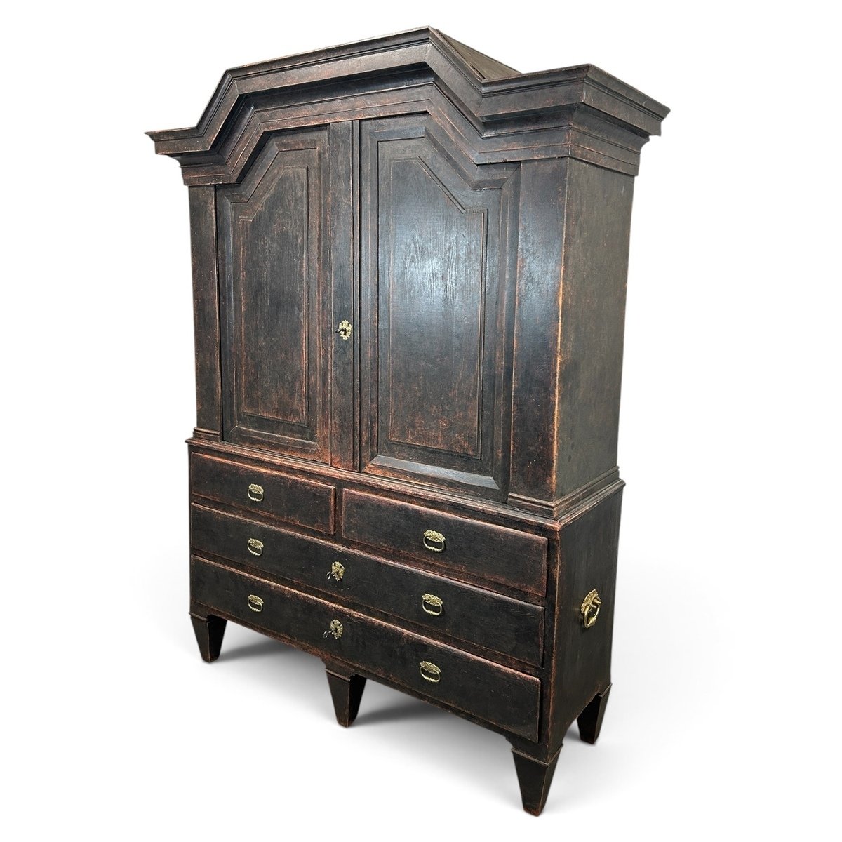 Antique Gustavian, two-piece cupboard in black with a beautiful patina - JAA