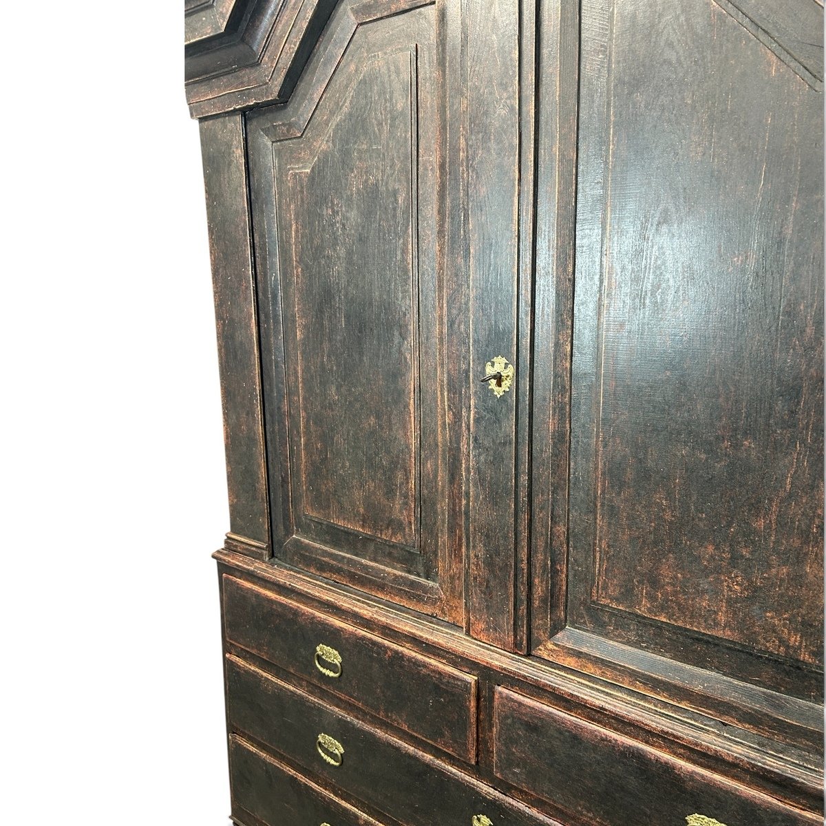 Antique Gustavian, two-piece cupboard in black with a beautiful patina - JAA