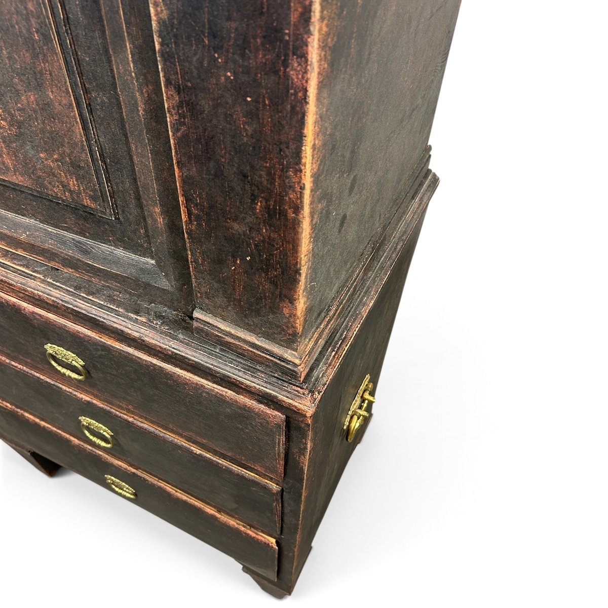 Antique Gustavian, two-piece cupboard in black with a beautiful patina - JAA