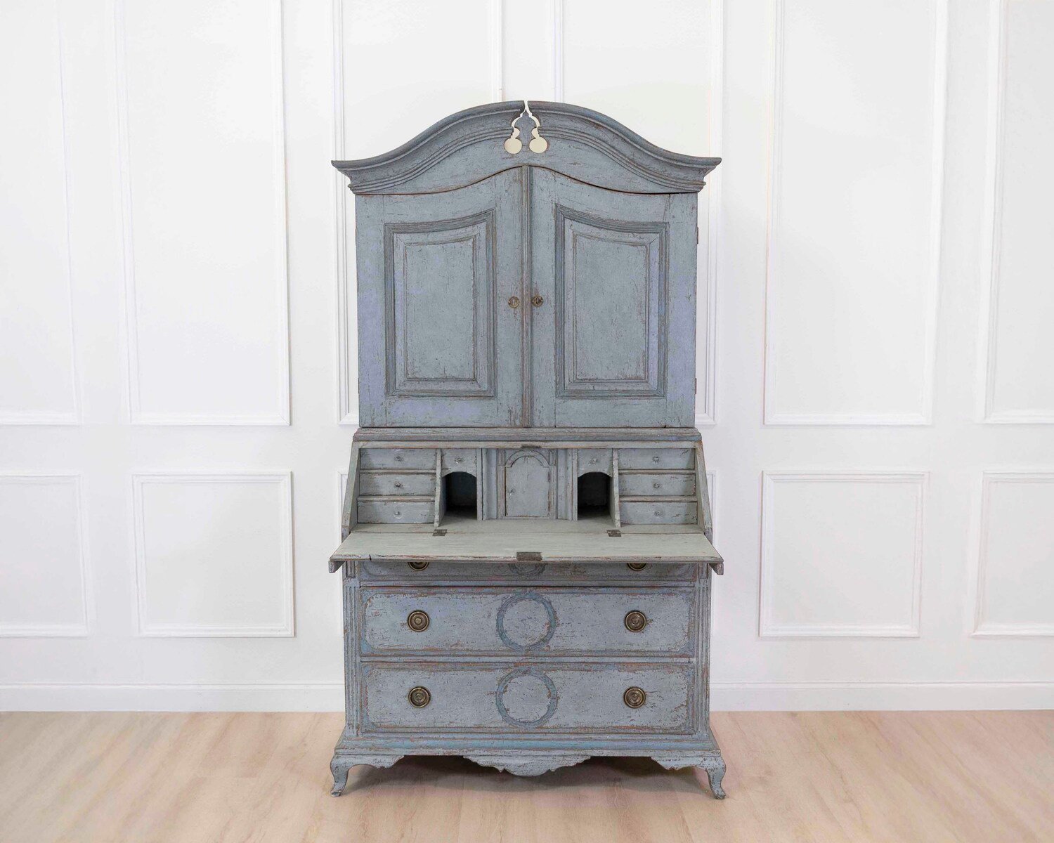 Scandinavian 18th Century Blue-Painted Two-Part Bureau - JAA