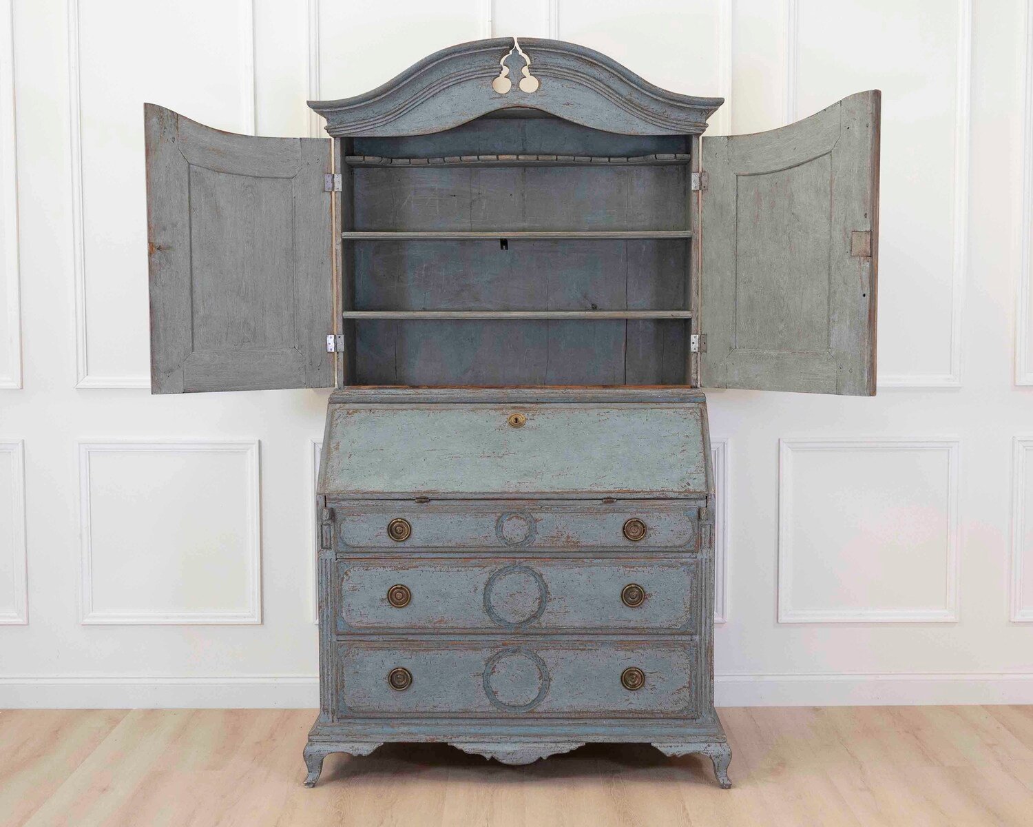Scandinavian 18th Century Blue-Painted Two-Part Bureau - JAA