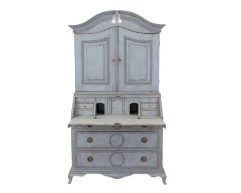 Scandinavian 18th Century Blue-Painted Two-Part Bureau