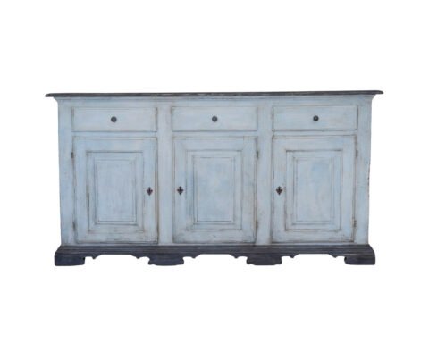 18th Century Italian Painted Three-Door Sideboard in Blue and Slate