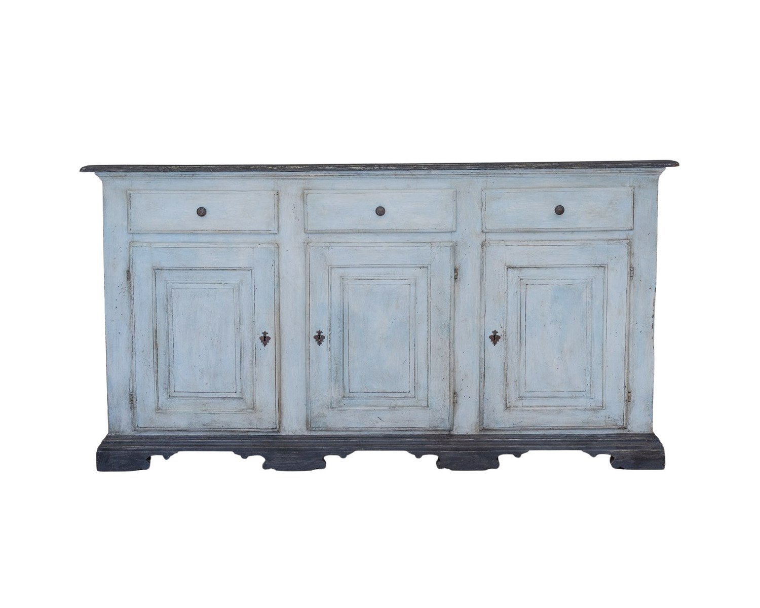 18th Century Italian Painted Three-Door Sideboard in Blue and Slate