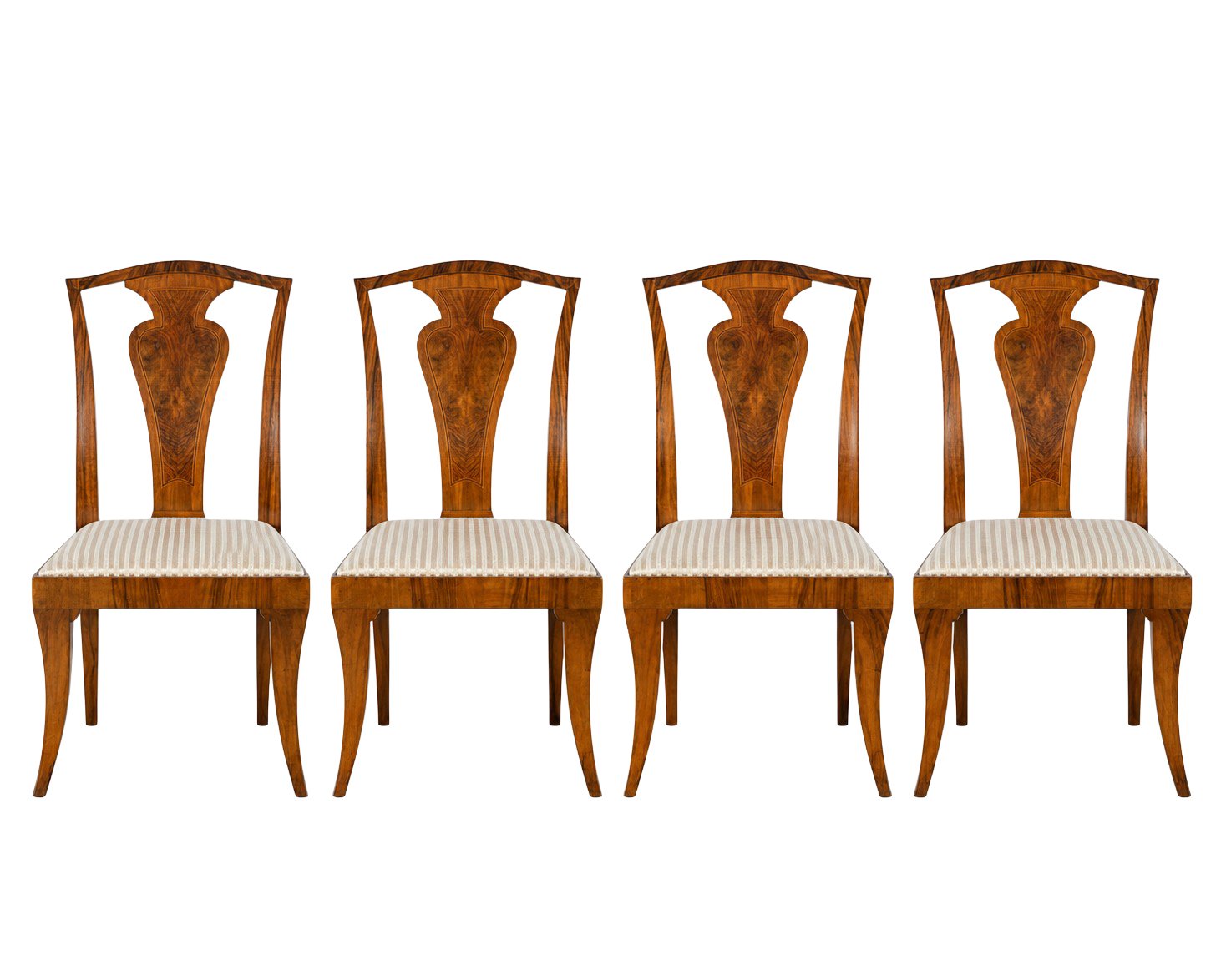 Set of four walnut side chairs with burl splat backs - English & Continental seating