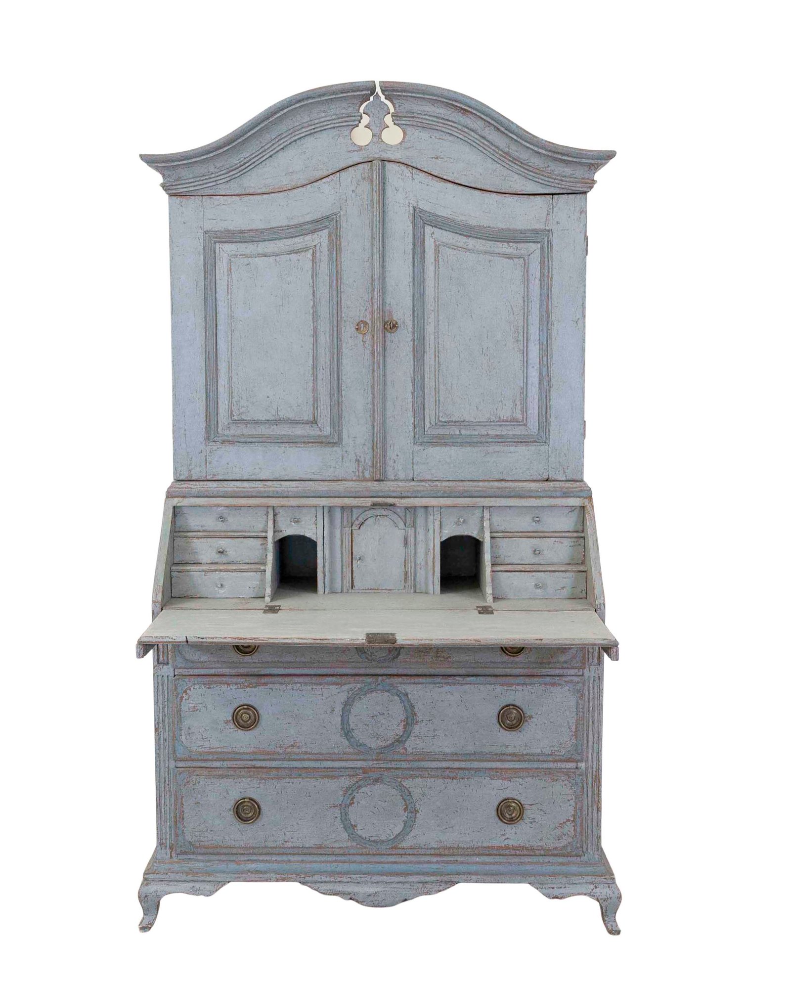 Swedish painted secretary cabinet with arched crown - Swedish case goods